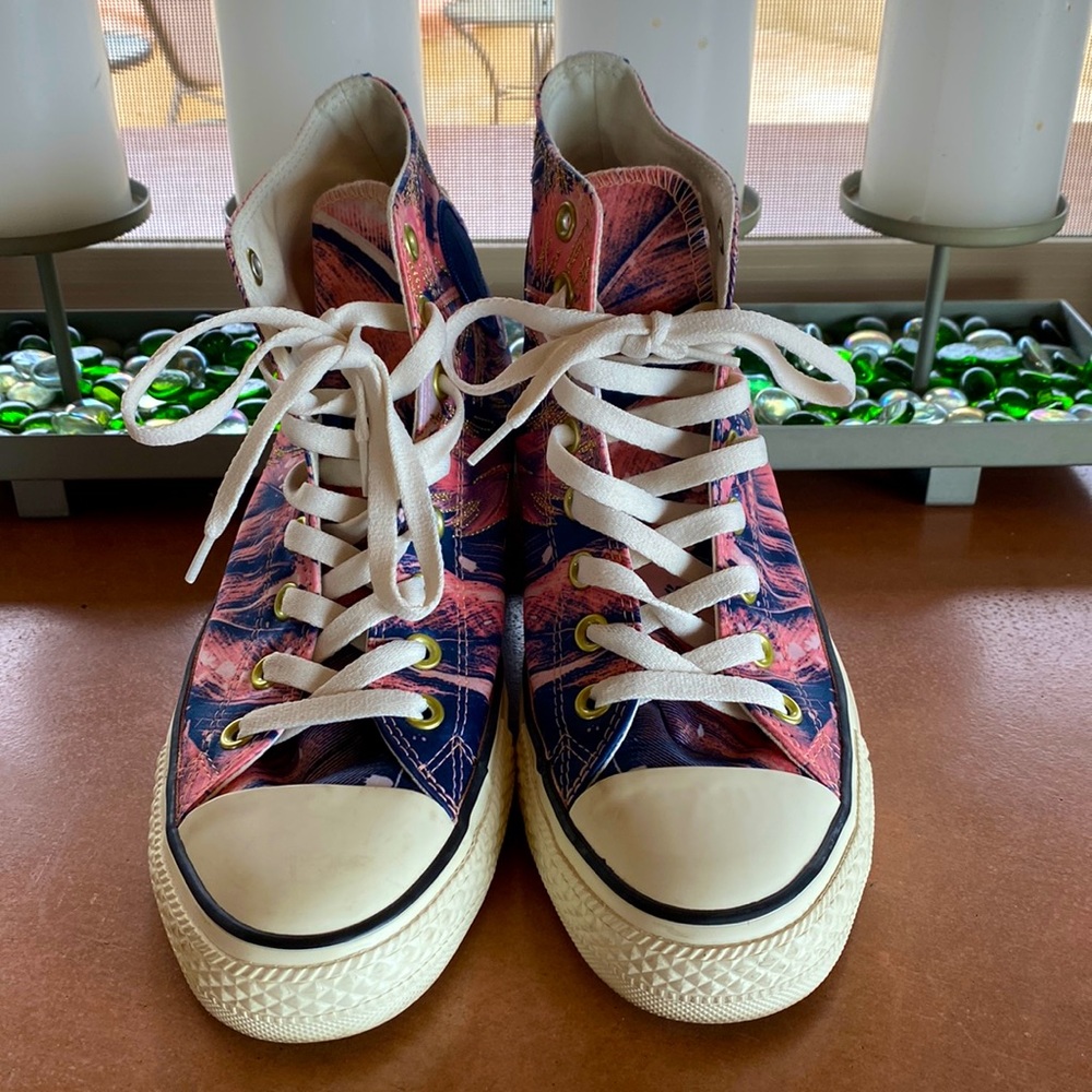 Pink/Blue Converse High Tops, Size 10